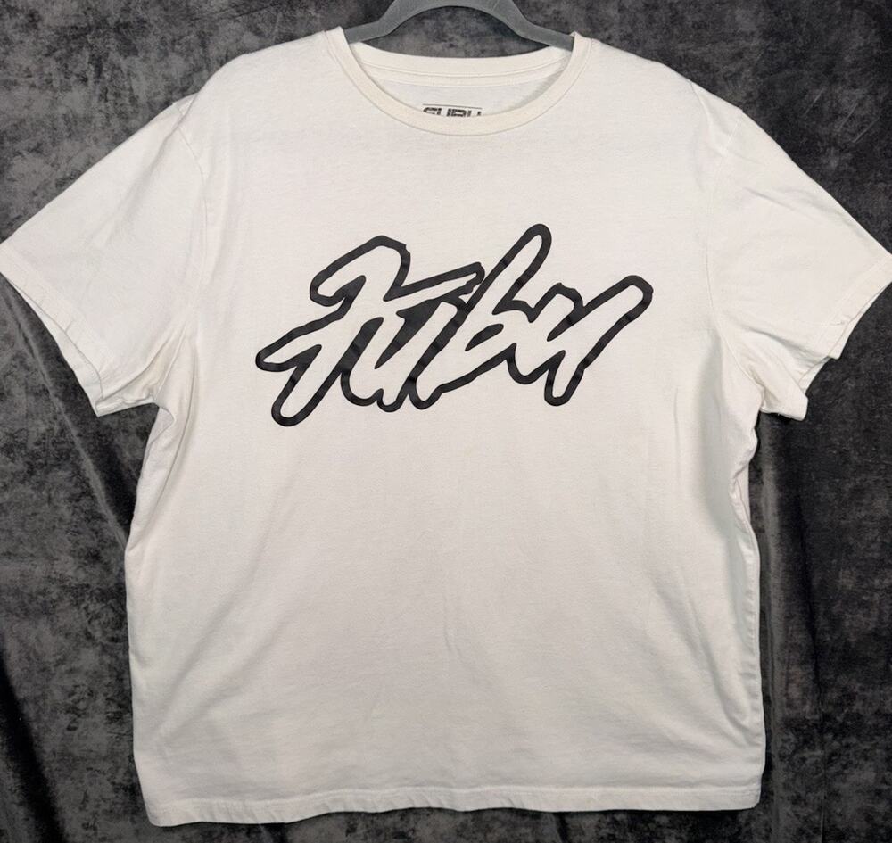 FUBU Script Logo T Shirt Mens XL White Hip Hop Streetwear Graphic Tee